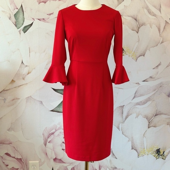 Donna Morgan Women's Kendall 3/4 Elbow Bell Sleeve Sheath Dress Size 0 - Picture 4 of 10